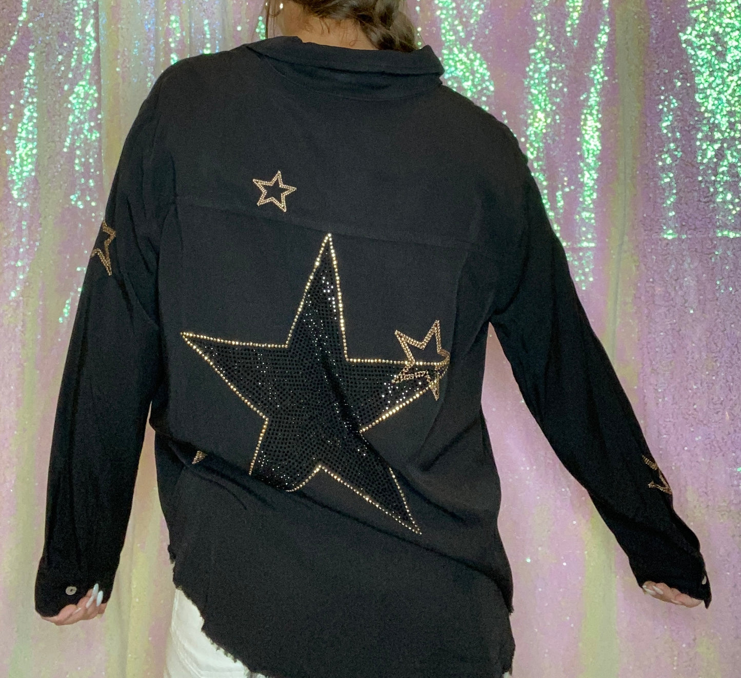 Black and Gold Star Button Up