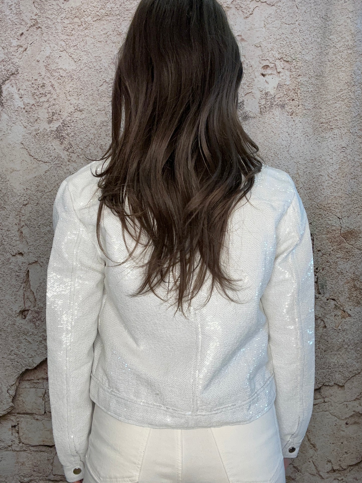 White Sequin Denim Jacket