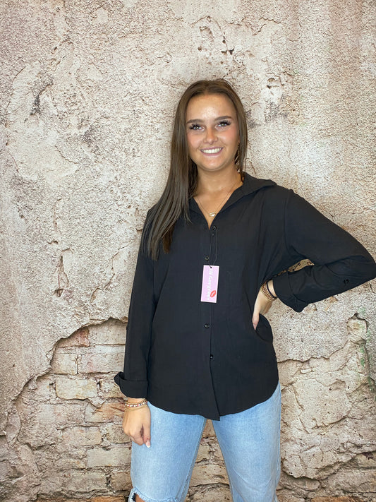 Black with Pearls Linen Shirt