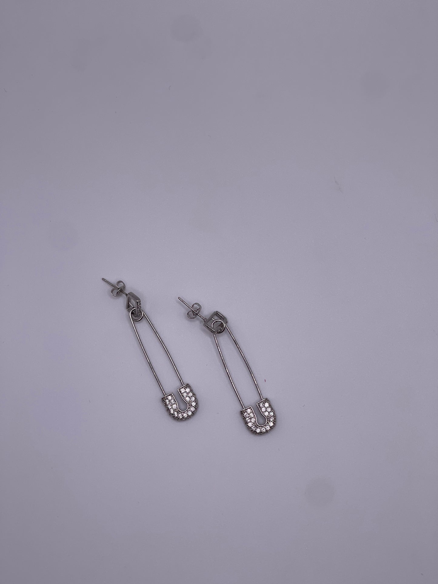 CZ Dangling Safety Pin Earrings