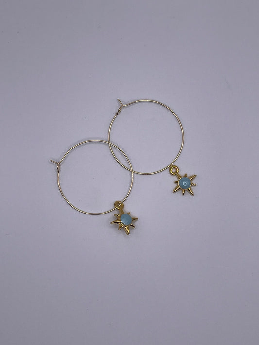 Sky Blue Jade Star Hoop Earrings