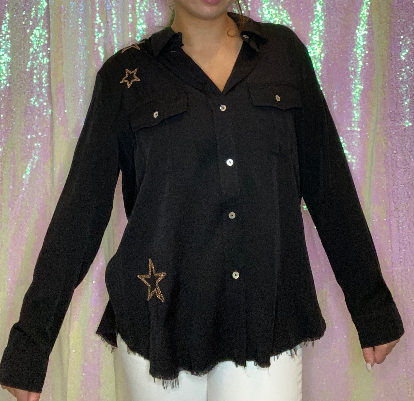 Black and Gold Star Button Up