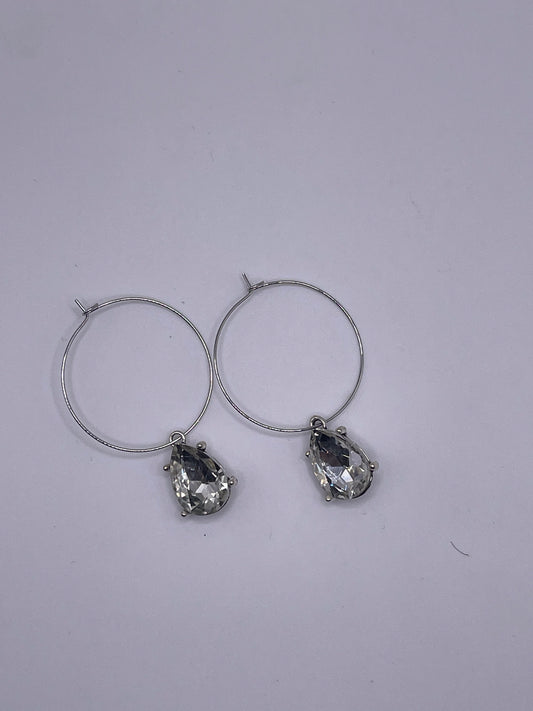 Gold/Silver Hoop Tear Drop Crystal Earrings