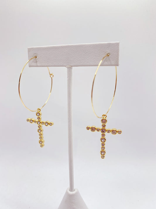 Sparkle Gold Cross Earrings