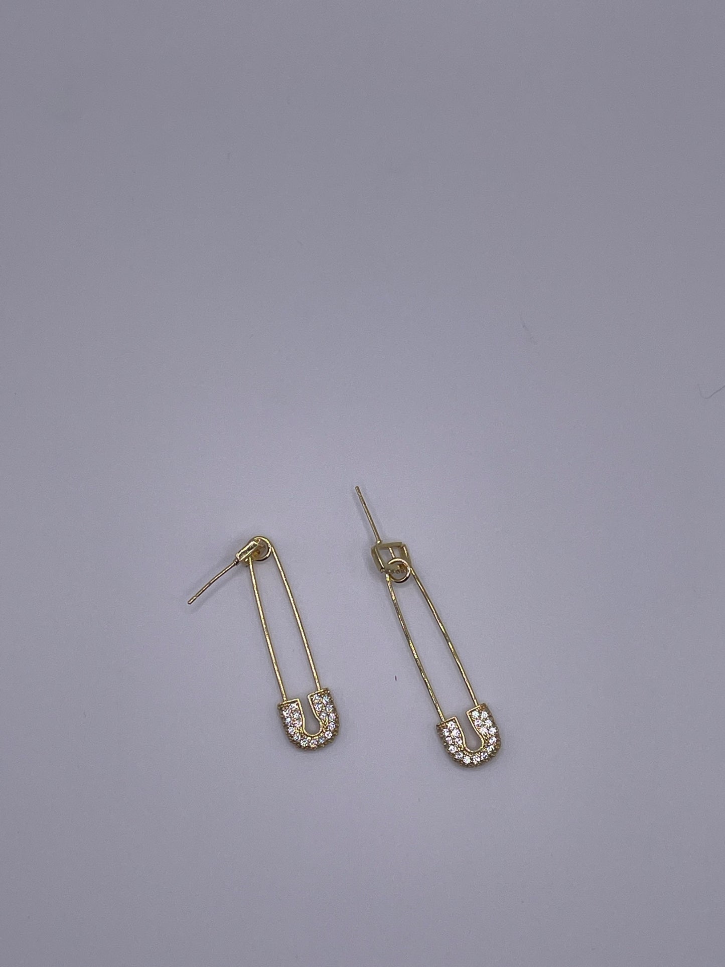 CZ Dangling Safety Pin Earrings