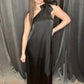 Shiny Hammered Satin Tie One ShoulderMaxi Dress