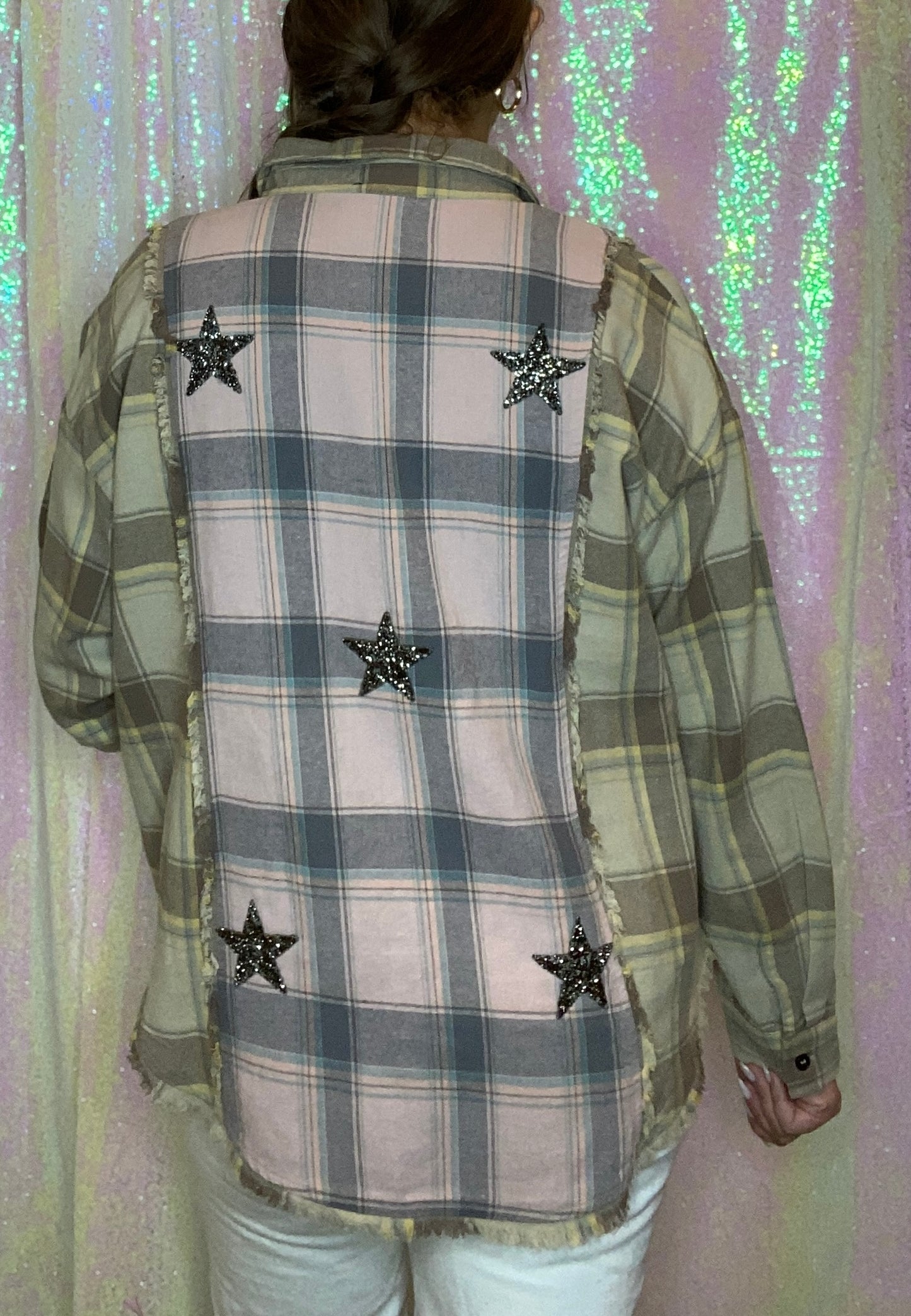 Pink and Taupe Flannel with Stars