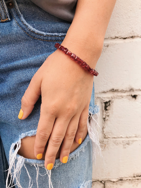 Ladybug Red  Square Crystal Bracelet // Medium