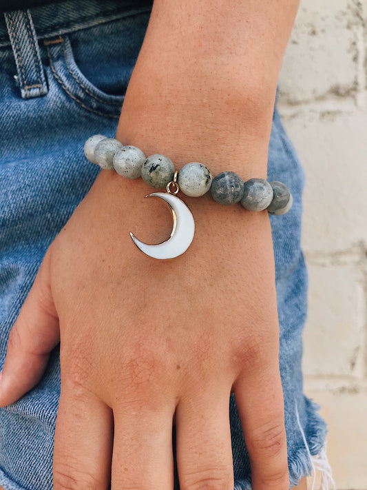 Labradorite Bracelet // Moon Charm