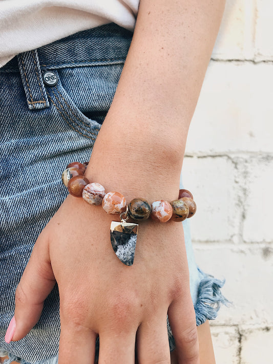 Orange Carnelian Bracelet // Gemstone Horn Charm