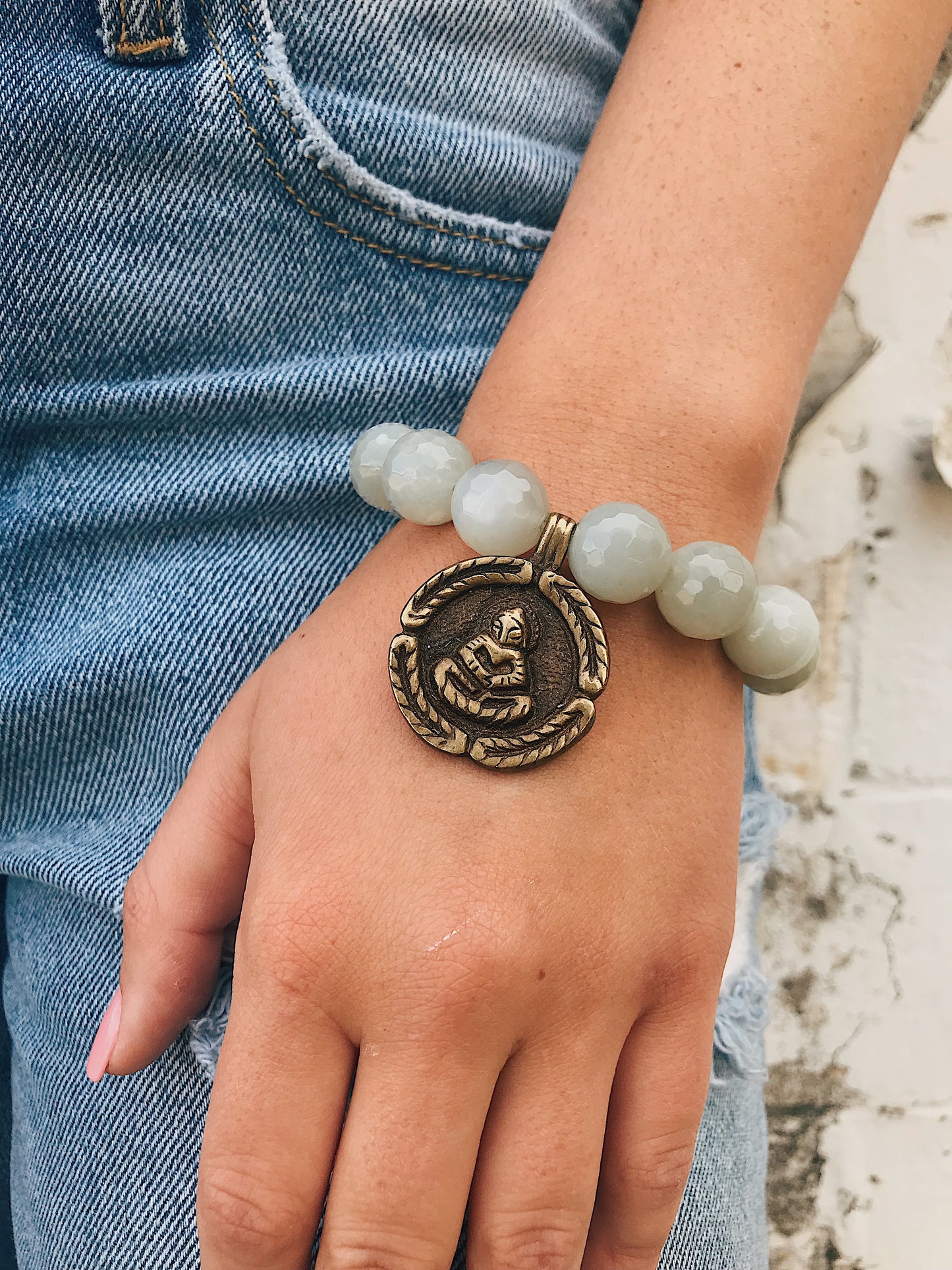 Moonstone Bracelet // Tibetan Charm