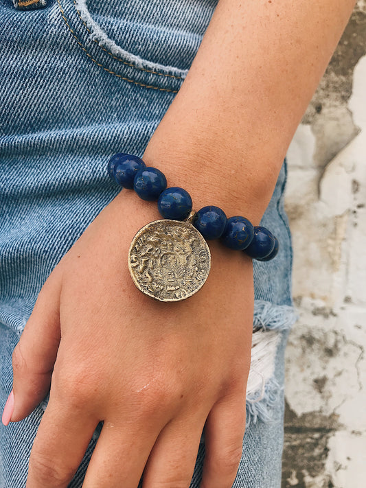 Lapis Bracelet // Tibetan Charm